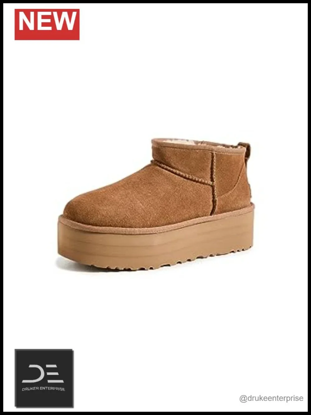 Suede Ankle Bootie with Platform, Pull-On Style, 17mm Wool Lining
